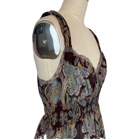Free People Floral Empire Waist Silk Blend Paisley Boho Y2K Whimsy Dress Sz 10 - Picture 4 of 11